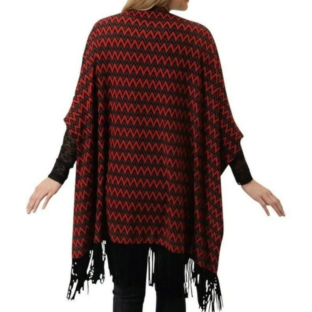 Roper Western Women Fringe Poncho Outwear with Chevron Print Red Size XL